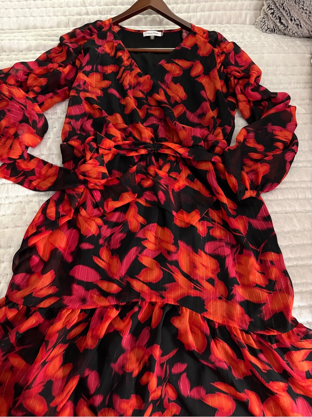 Calvin Klein Black Mini Dress with Red & Pink Floral Print